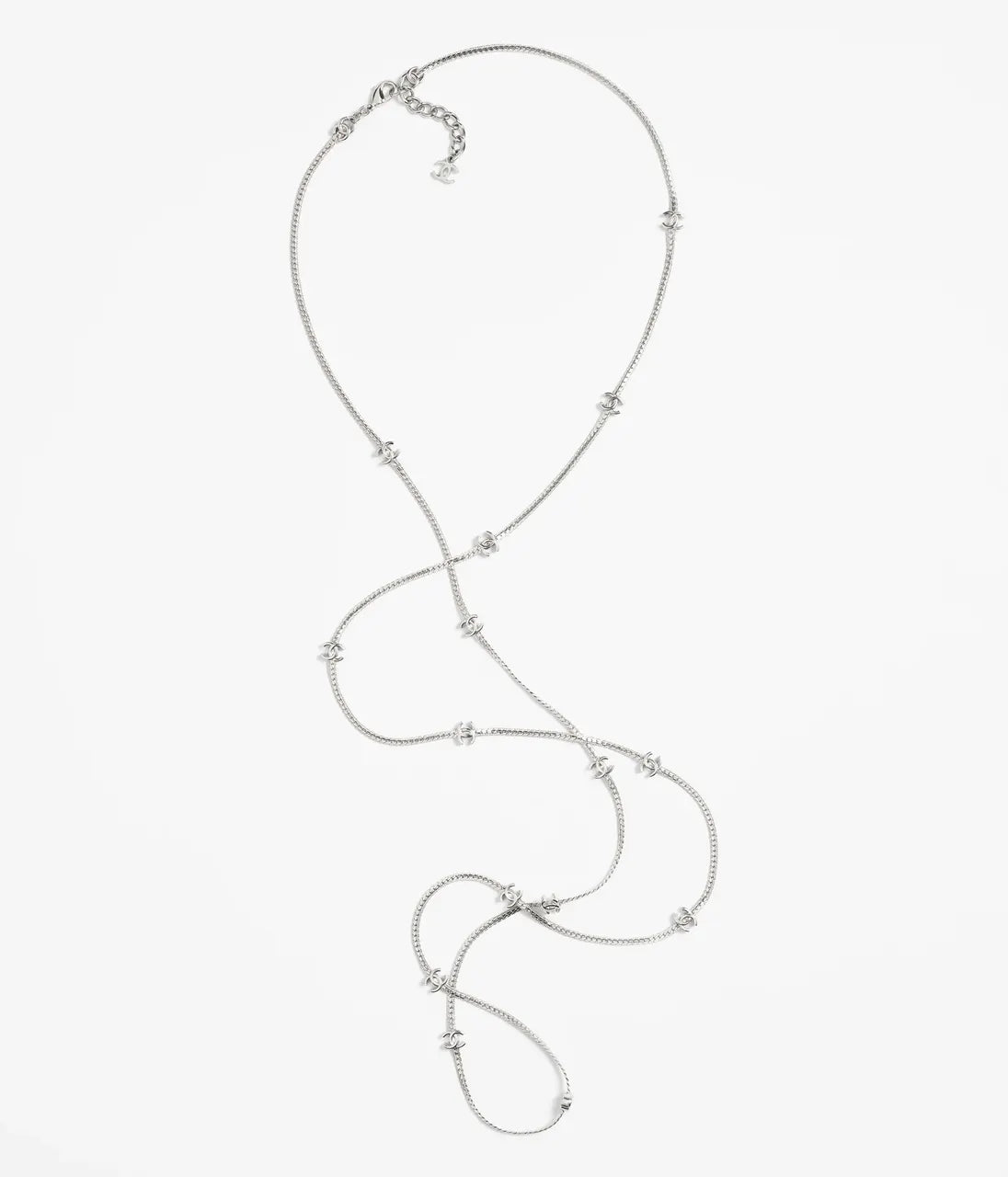 Chanel Silver CC Station Necklace - Long & Elegant