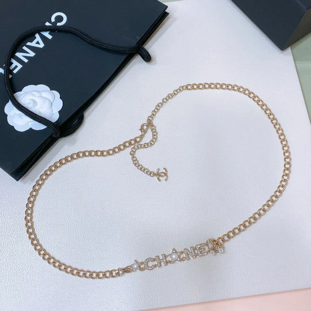 Chanel Gold Chain Belt - Pearl & Rhinestone Logo