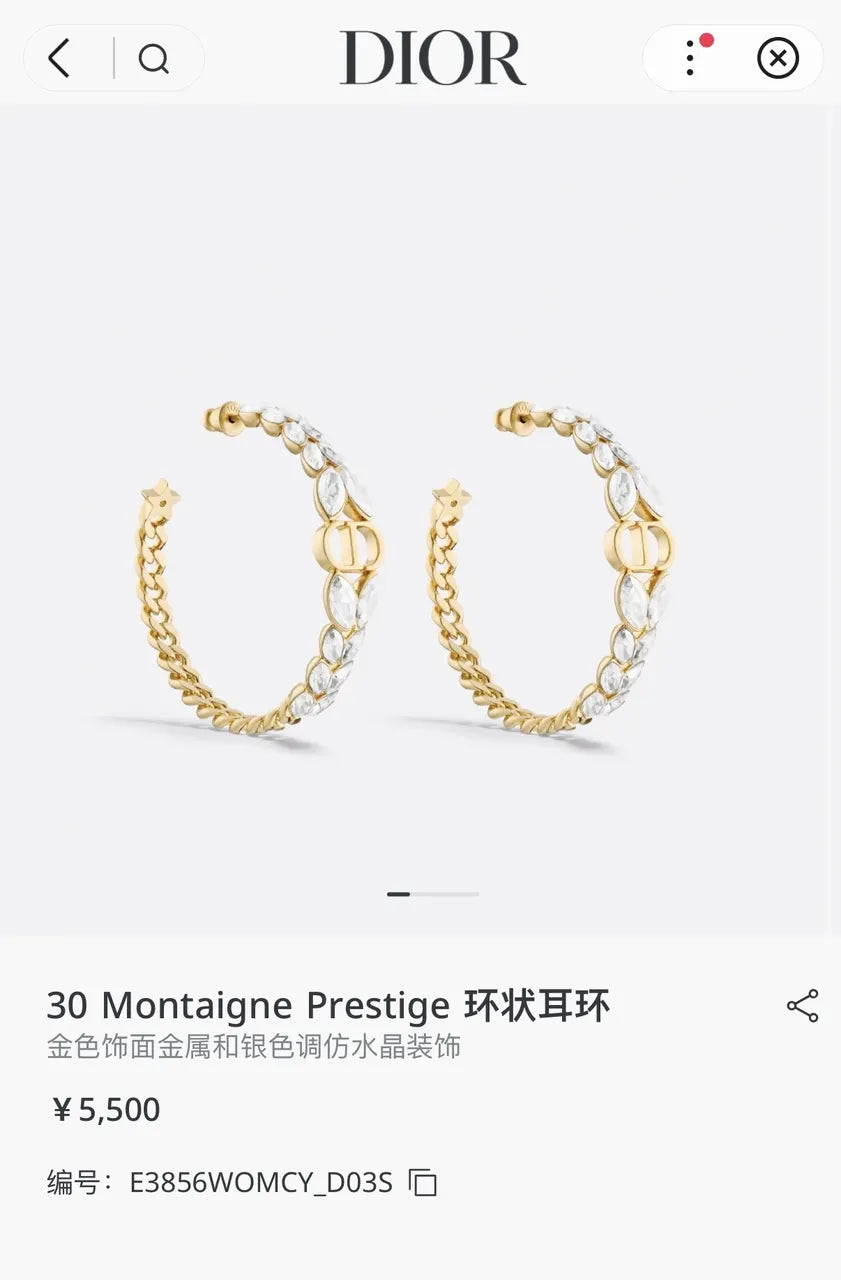 Dior Gold Crystal Hoop Earrings - 30 Montaigne
