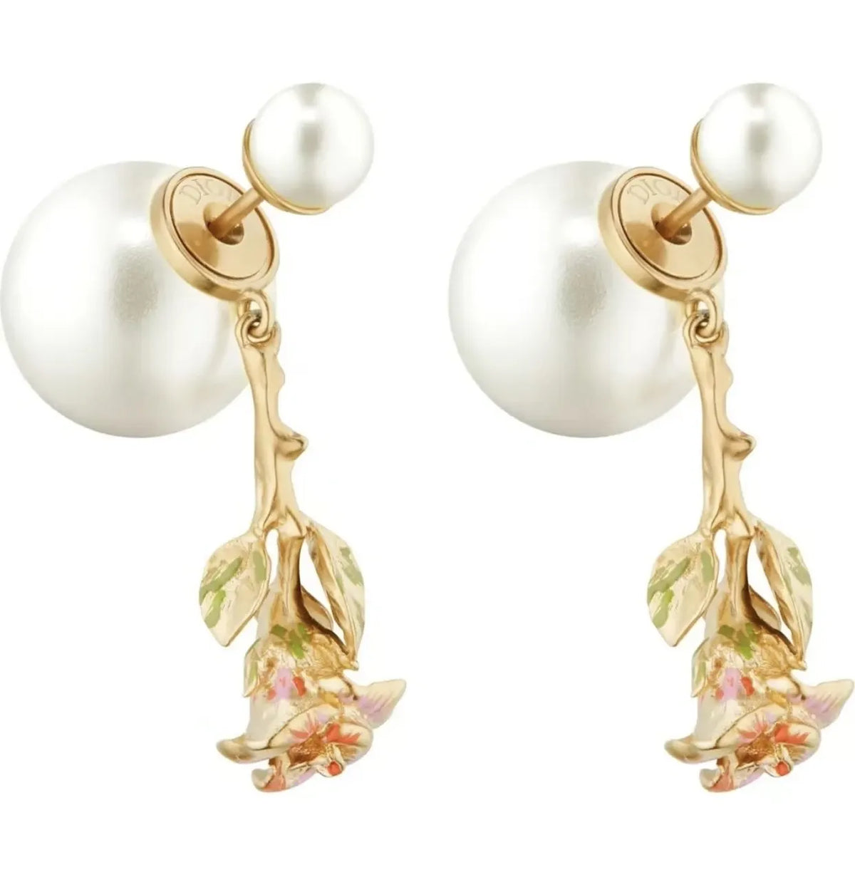Dior Tribales Rose Earrings - Pearl & Gold Finish