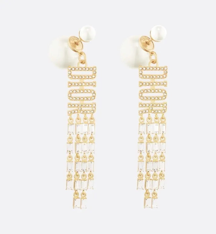 drop Dior Gold Crystal Pearl Earrings - Dior Gold Crystal Pearl Drop