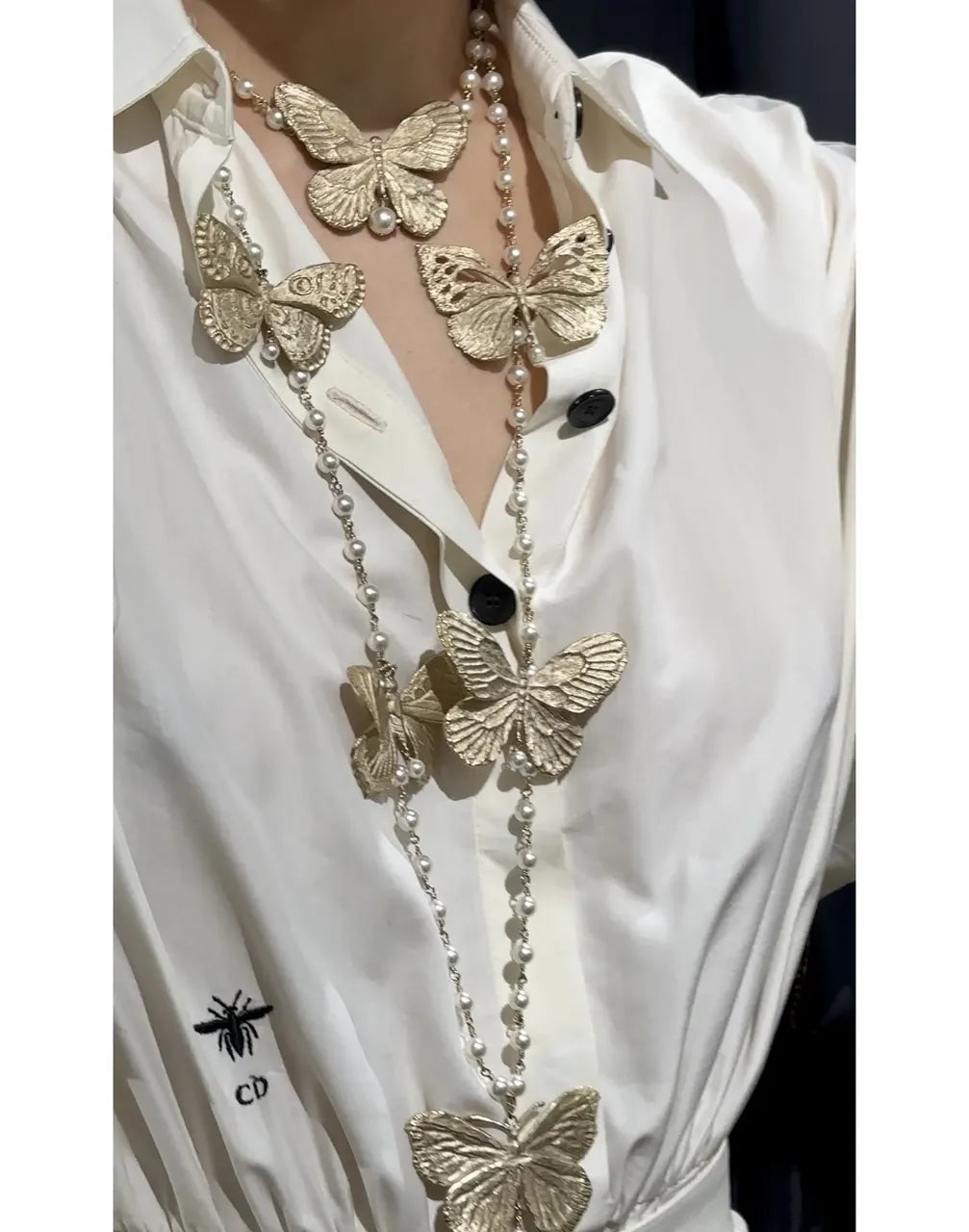 Dior Golden Butterfly Necklace - Dior Golden Butterfly Pearl Necklace