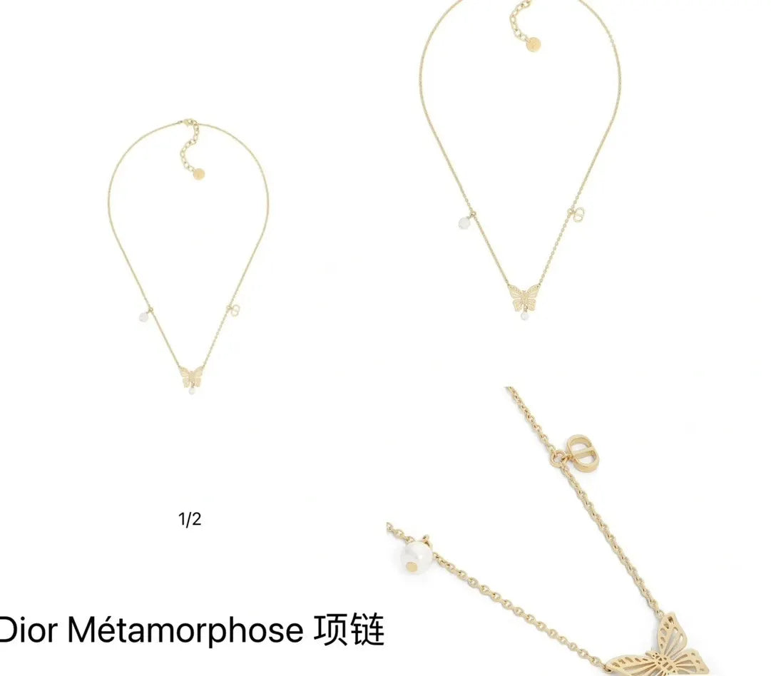 Dior Golden Butterfly Necklace - Pearl Accents