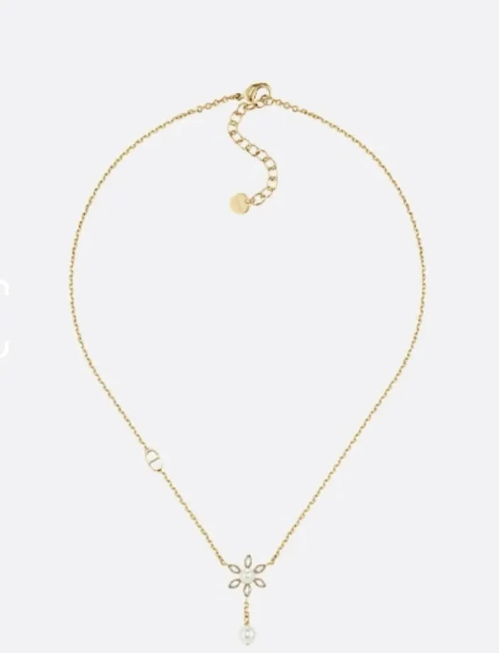 Dior Gold Flower Pearl Necklace - Delicate Elegance
