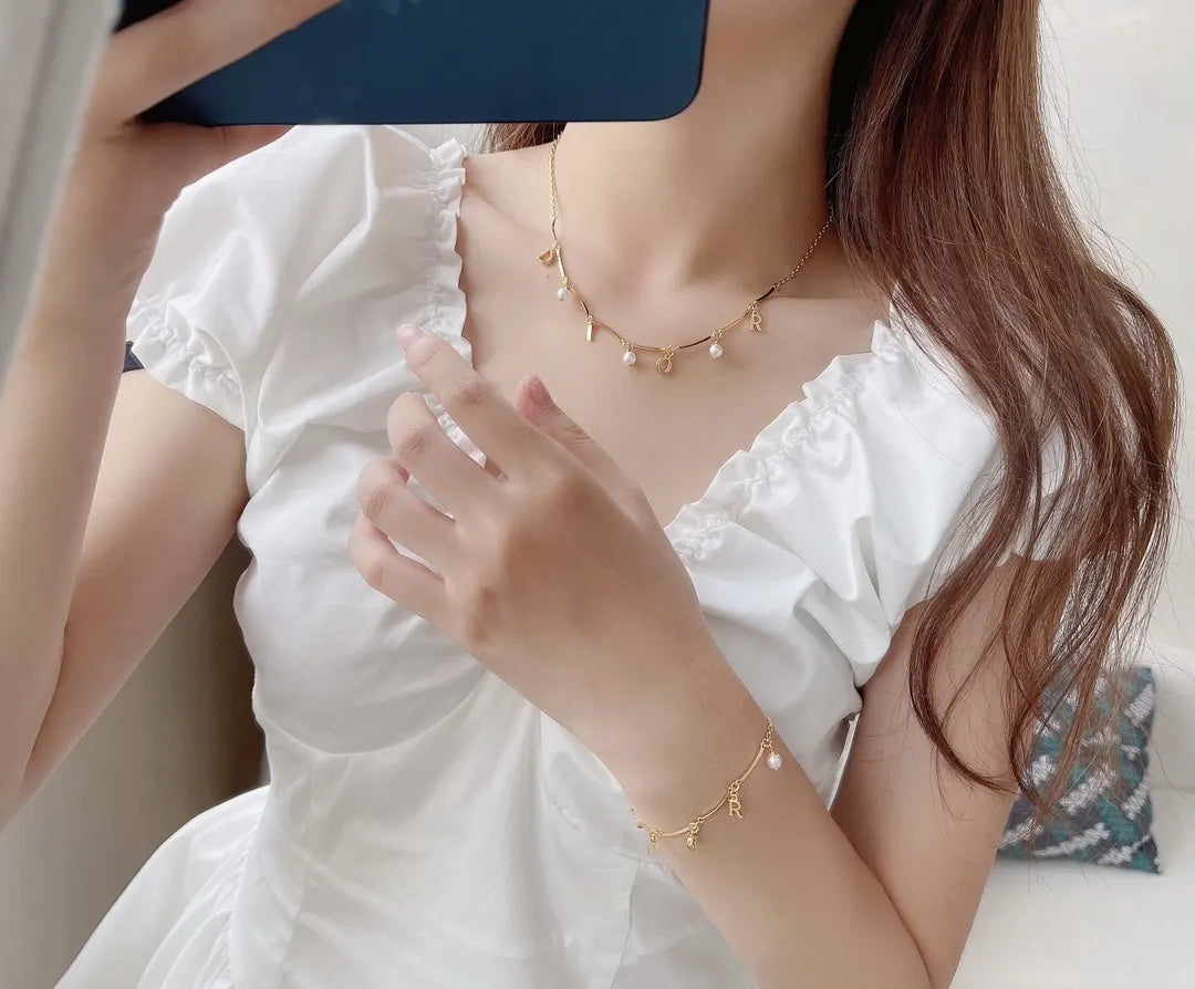 Dior Gold Pearl Letter Necklace - Dior Gold Finish Pearl Letter