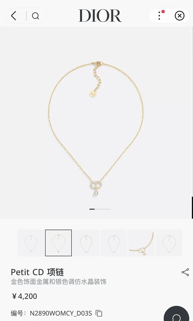 crystal Dior Petit CD Gold Necklace - Dior Petit CD Gold Necklace