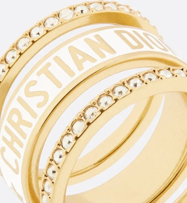 Dior Gold-Tone White Resin Ring - Crystal Accents