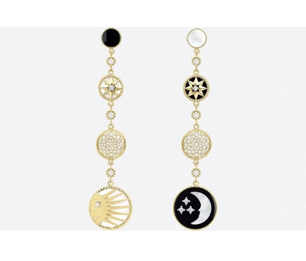 Dior Rose Céleste Earrings - Sun & Moon Asymmetrical Design