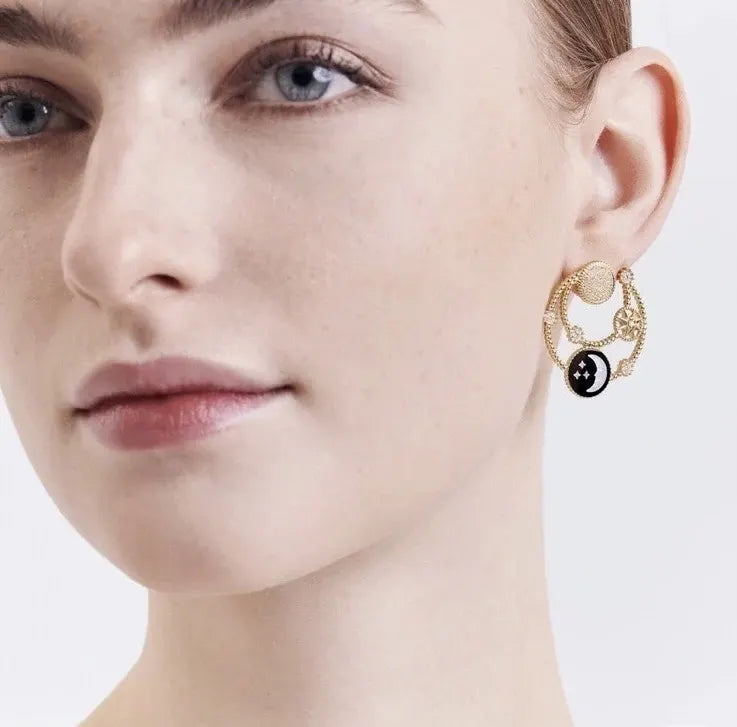 Dior Celestial Gold Hoop Earrings - Moon & Star Charms