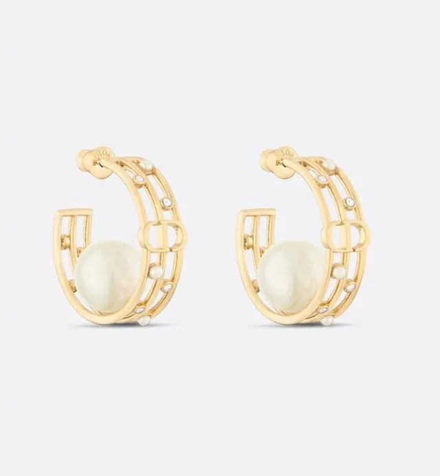 Dior Tribales Pearl Hoop Earrings - Gold Finish