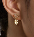Dior Gold Clover Stud Earrings - Crystal CD Logo