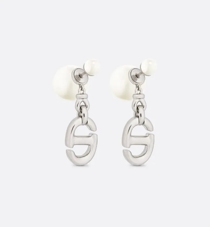 Dior Silver CD Pearl Earrings - Dior Silver CD Pearl Drop Earrings
