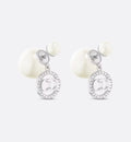 Dior Silver Pearl CD Earrings - Crystal Accents