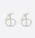 Dior Silver Crystal CD Pearl Earrings - Timeless Elegance