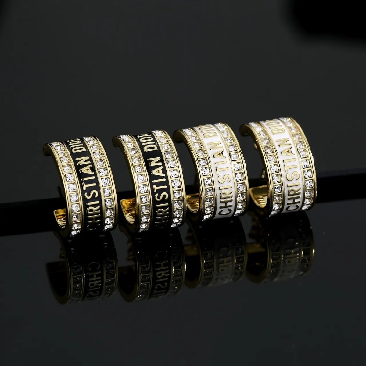 Dior Gold-Tone Crystal Earrings - Dior Gold-Tone Crystal Logo Hoop