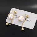 Dior Pearl Star Drop Earrings - Gold Finish