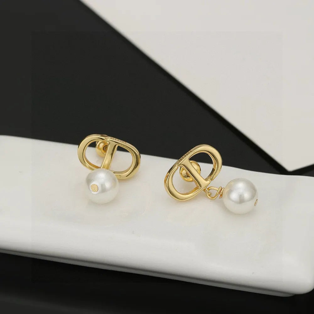 iconic Dior Gold CD Pearl Earrings - Dior Gold CD Pearl Earrings