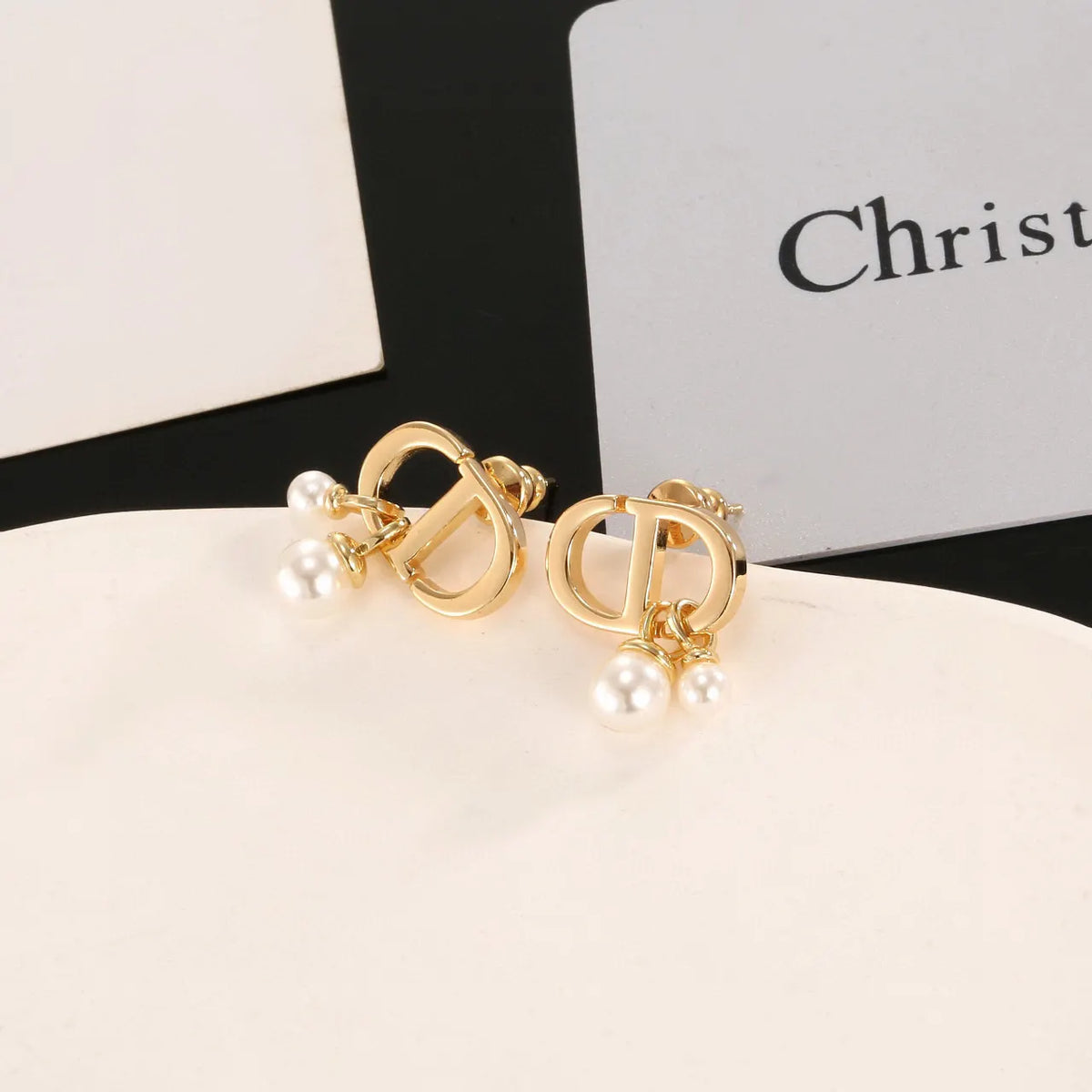 Dior Golden CD Pearl Drop Earrings - Iconic Design