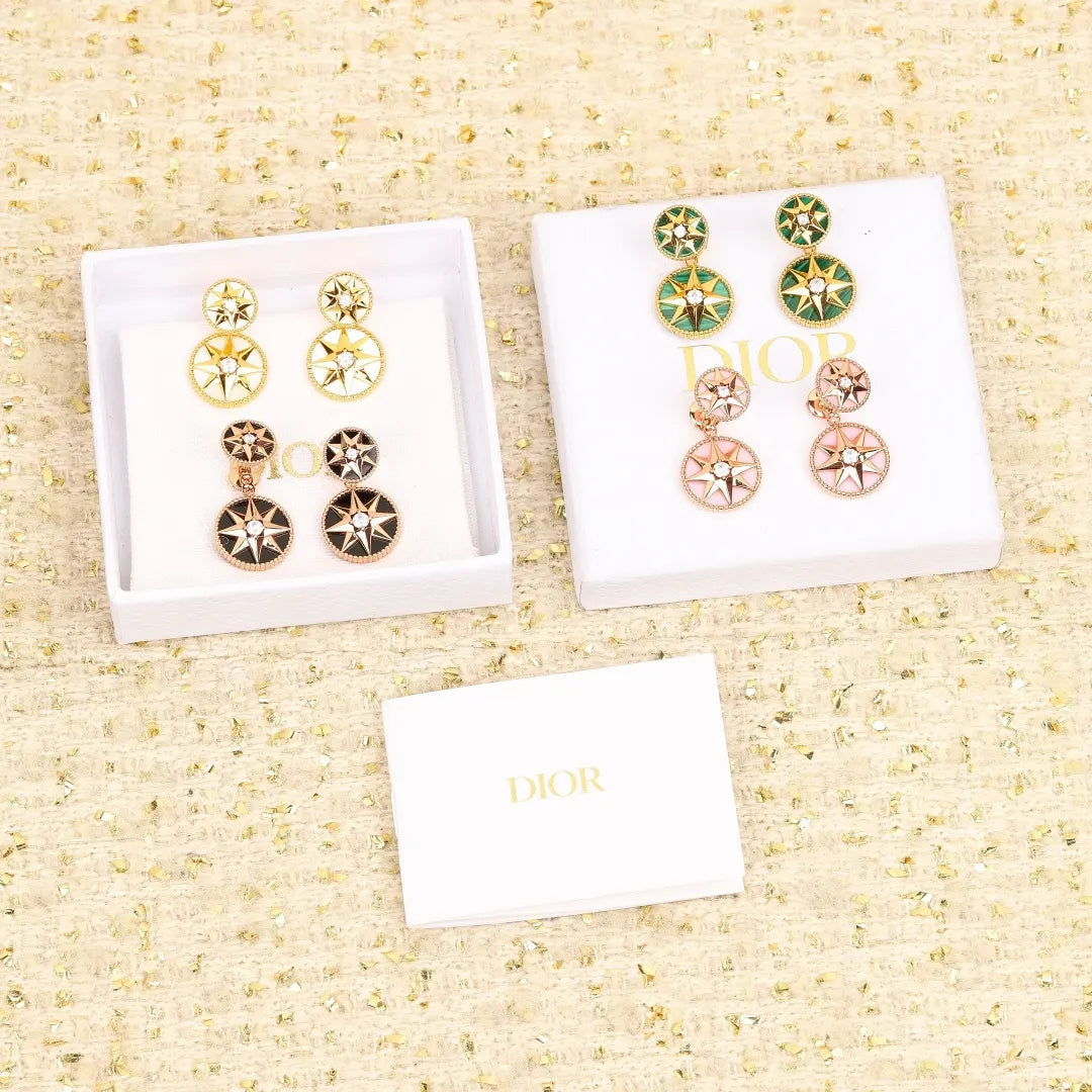 Dior Rose des Vents Earrings - Gold, Pink & Green Enamel