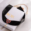Dior Papillons Black Ribbon Choker - Heart & Pearl Accent