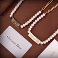 Dior White Pearl Necklace - Dior White Pearl Logo Necklace - Gold