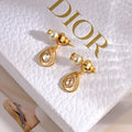 Dior Golden Teardrop Earrings - Dior Golden Teardrop Crystal Earrings