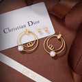 Dior Golden Hoop Earrings - White Pearl & CD Logo