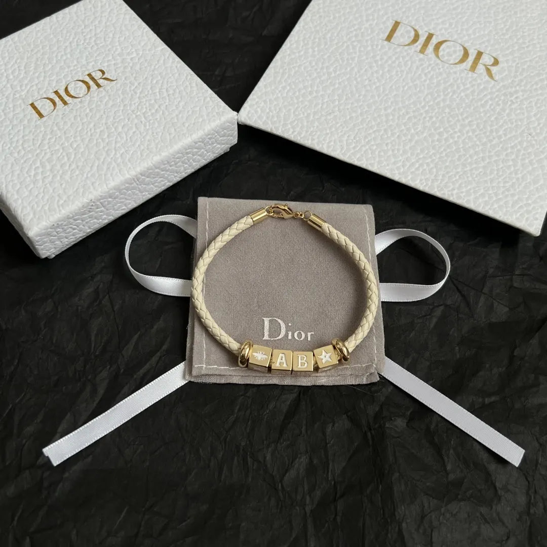 Dior White Braided Bracelet - Dior White Braided Leather Charm