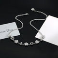 Dior Silver Crystal 'Dior' Necklace - Floral Accents