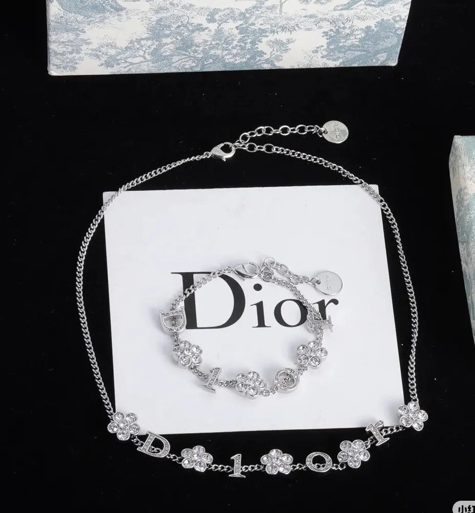 necklace Dior Silver Crystal Flower Set - Dior Silver Crystal Flower