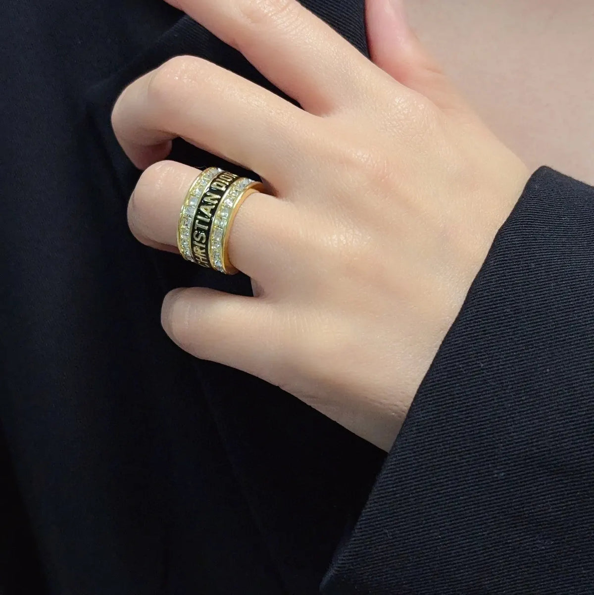 Dior Gold & Crystal Ring - Stackable Designer Ring