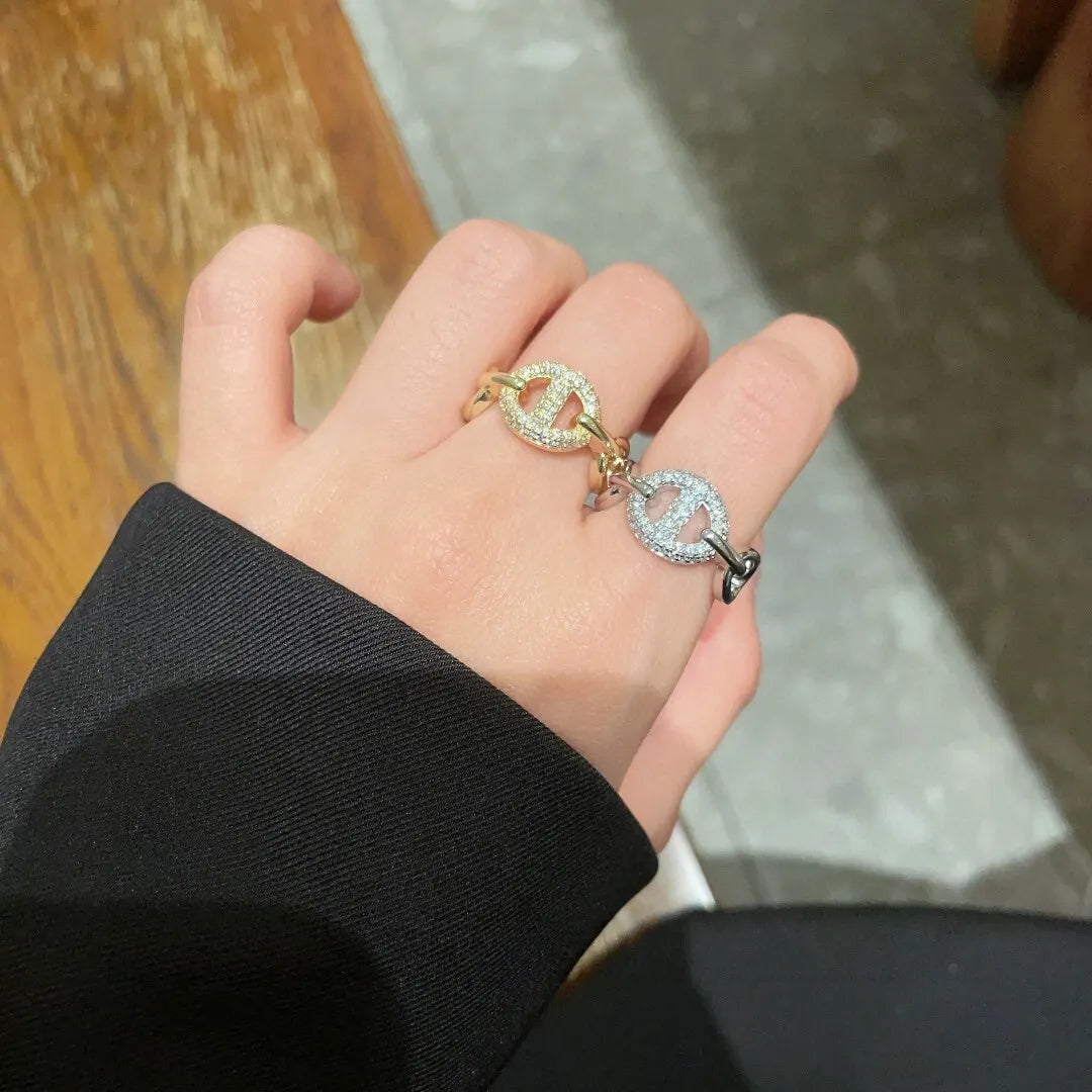 Dior Two-Tone CD Link Ring - Crystal Accents