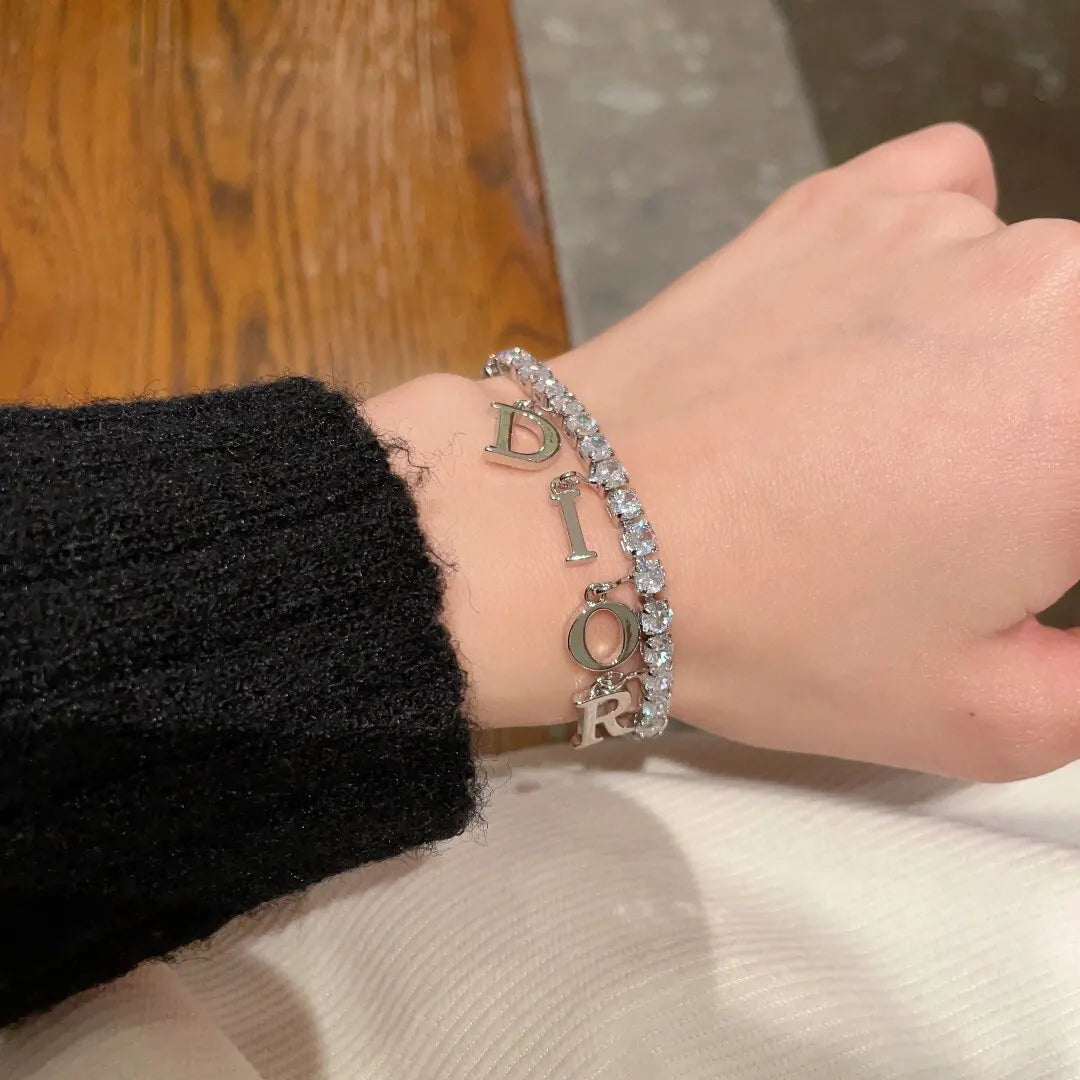 Dior Silver Crystal Charm Bracelet - Sparkling Elegance