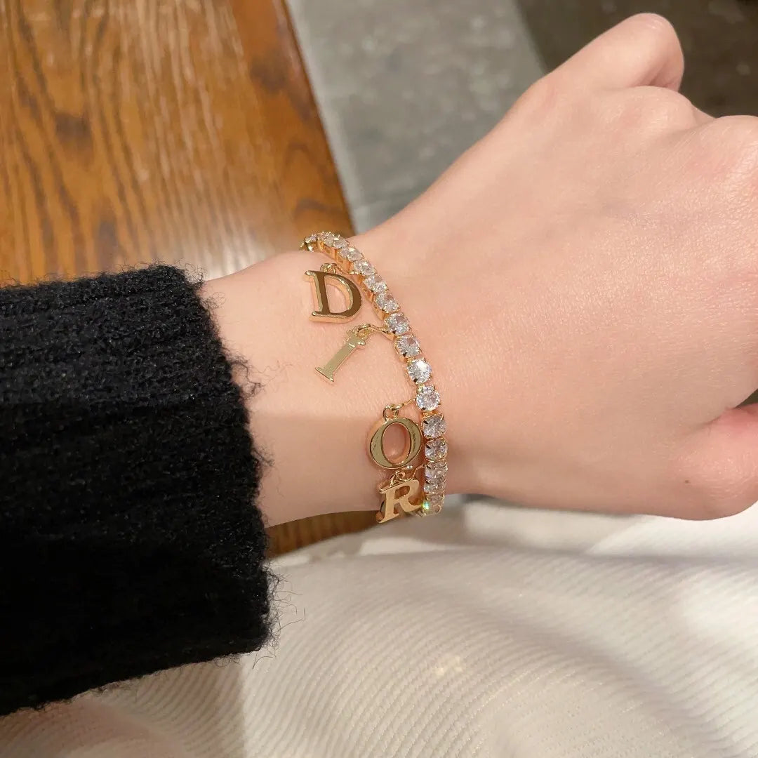Dior Gold Crystal Letter Bracelet - Chic & Timeless