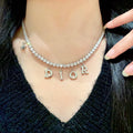 Dior Silver Crystal Letter Necklace - Statement Jewelry