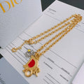 Dior Gold-Tone Red Necklace - Dior Gold-Tone Red Logo Necklace