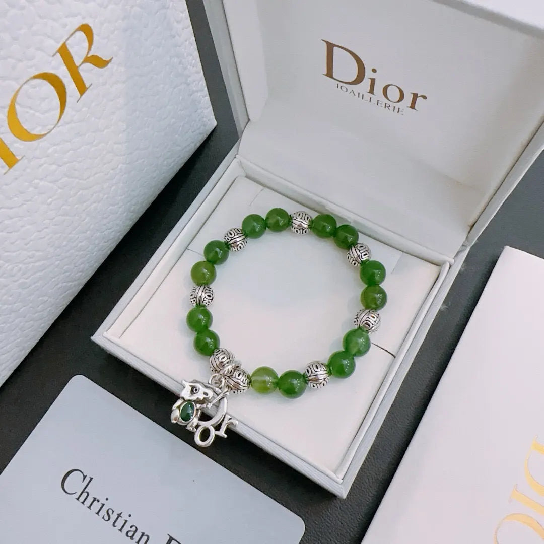 Dior Green Jade Bracelet - Dior Green Jade Charm Bracelet - Silver