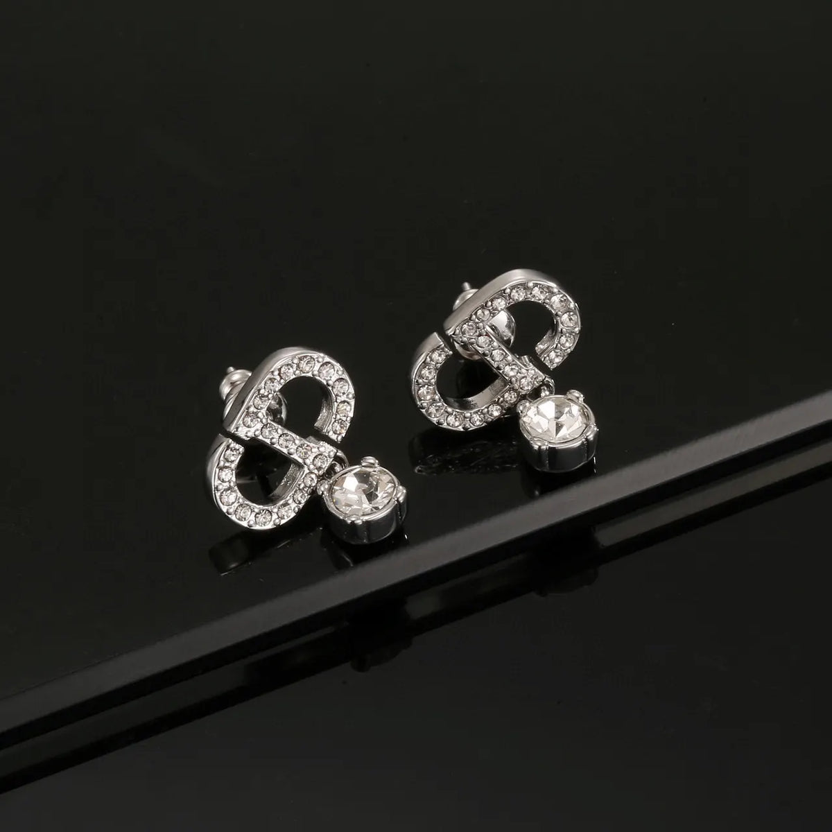 Dior Silver Crystal 'CD' Earrings - Dior Silver Crystal 'CD' Drop