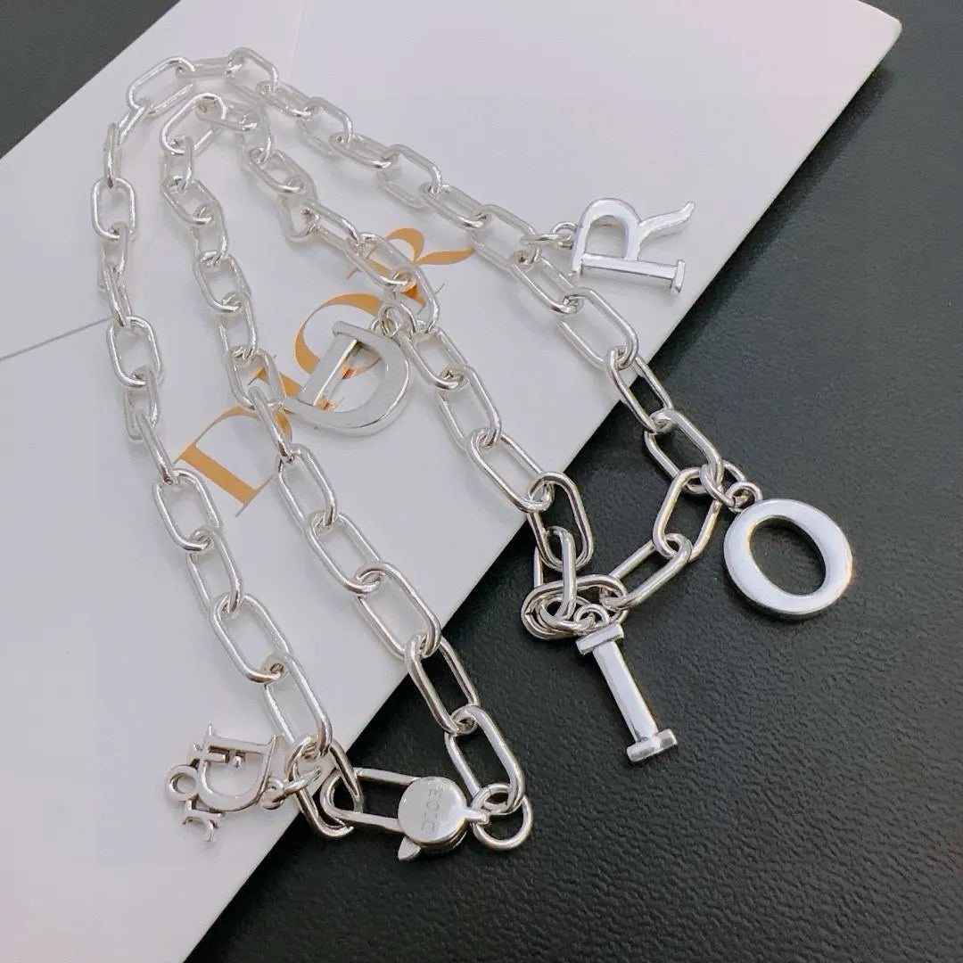 Dior Silver Chain Necklace - Letter Charms
