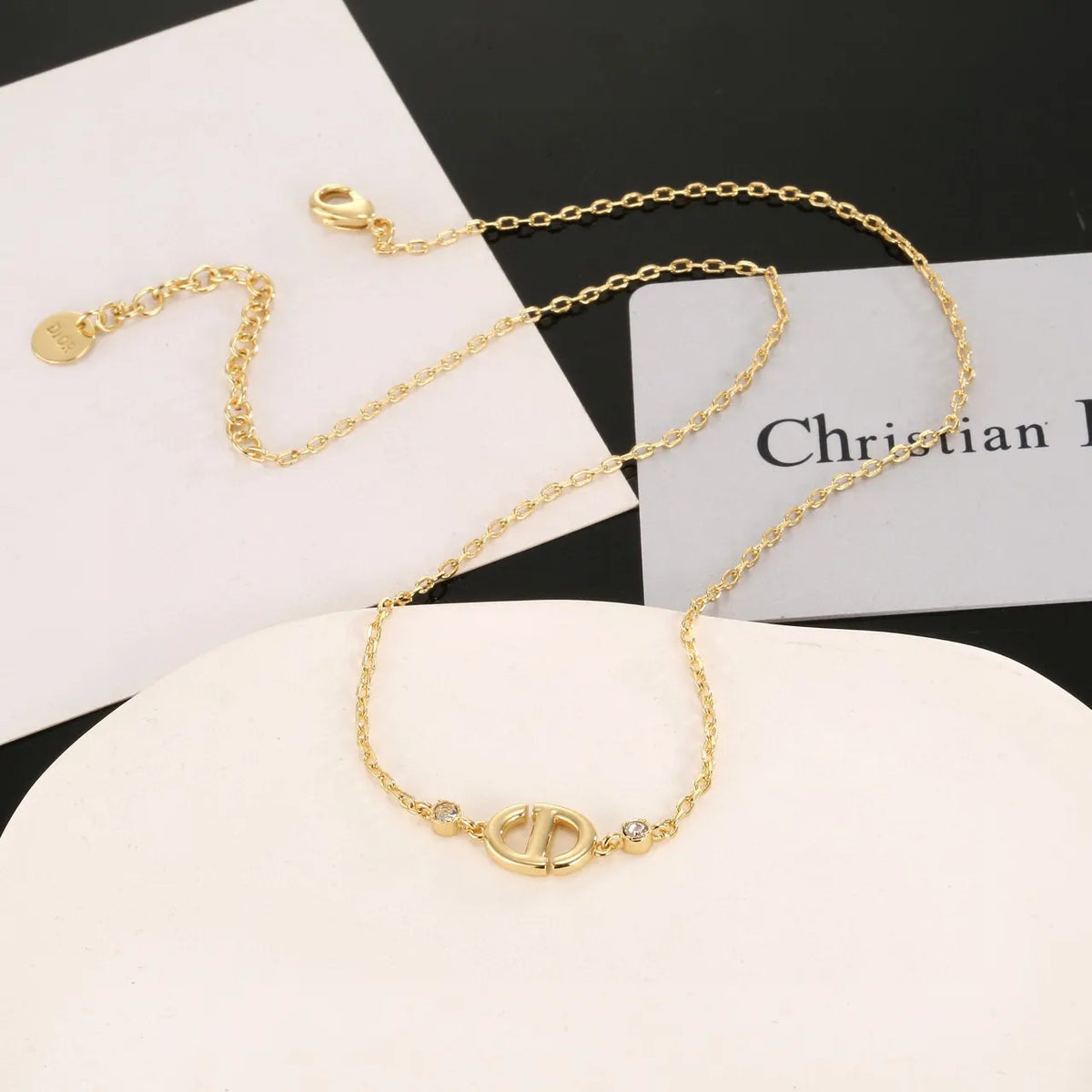 Dior Gold CD Logo Necklace - Delicate Chain Jewelry