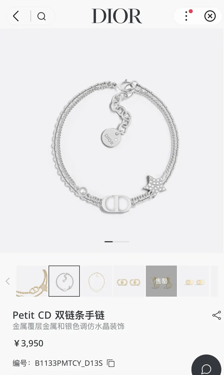Dior Silver Star Charm Bracelet - Dior Petit CD Silver Double Chain