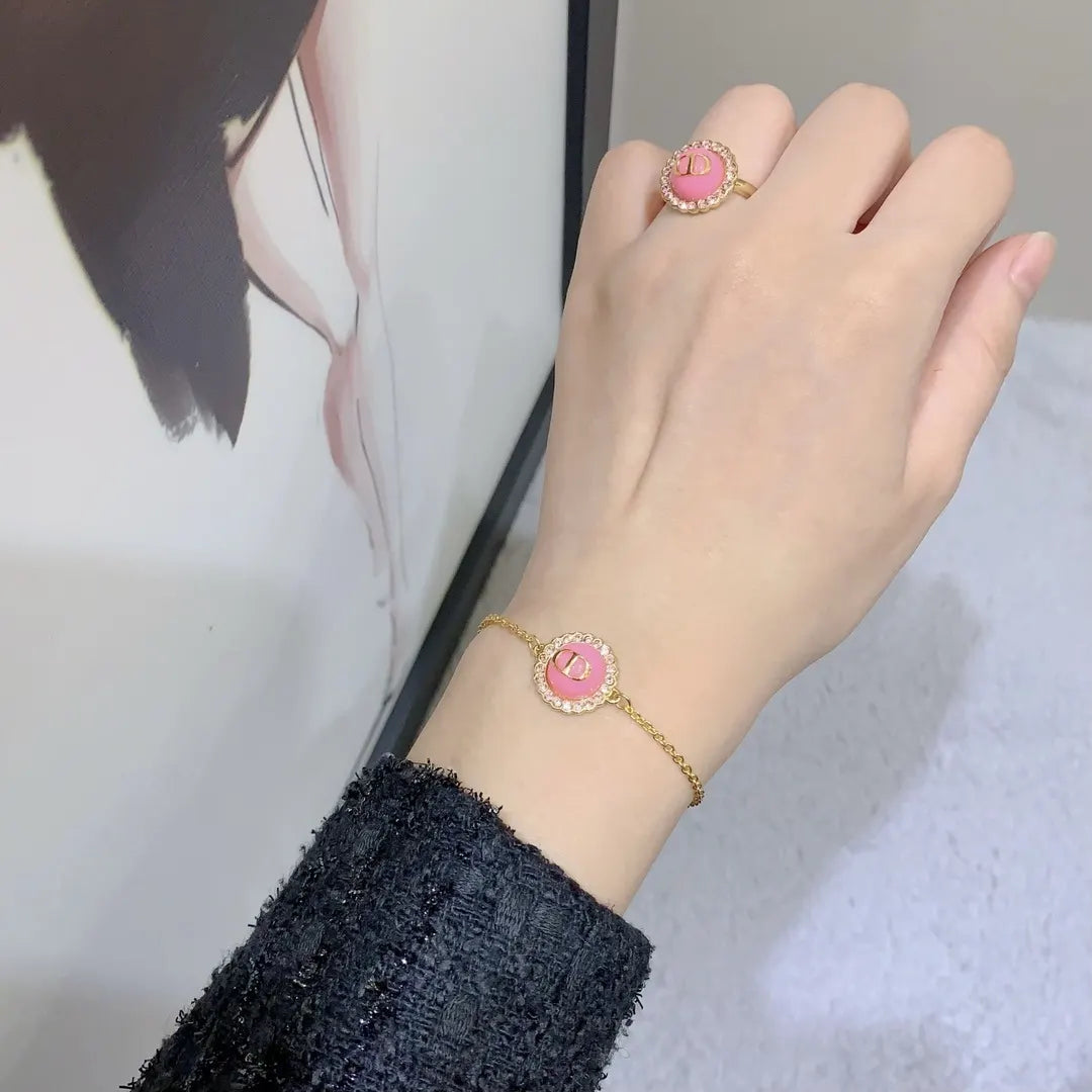 Dior Pink Resin CD Bracelet - Gold Finish