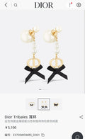 Dior Pearl Black Ribbon Earrings - Dior Tribales Gold Pearl Earrings