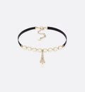 Dior Black Ribbon Pearl Choker - Eiffel Tower Charm